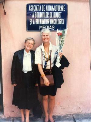 Photo: The Honorary Chairperson of the ISHR, Katrin BornmÃ¼ller (right), during one of her last visits to Maja Caspar at the Cancer and Diabetes Center in Medias (Romania), which is also the seat of the ISHR Romania Section Â© Katrin BornmÃ¼ller